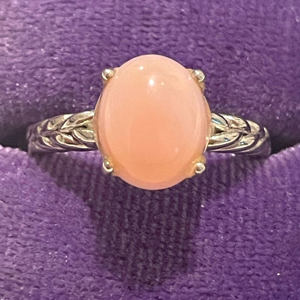 Imported 925 Genuine Pink Opal Cabochon Rope Band Ring Sz6.5 NWT